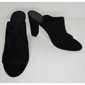 $295 Vince Heath Black Suede Cross Strap Mules Sandals Size 8